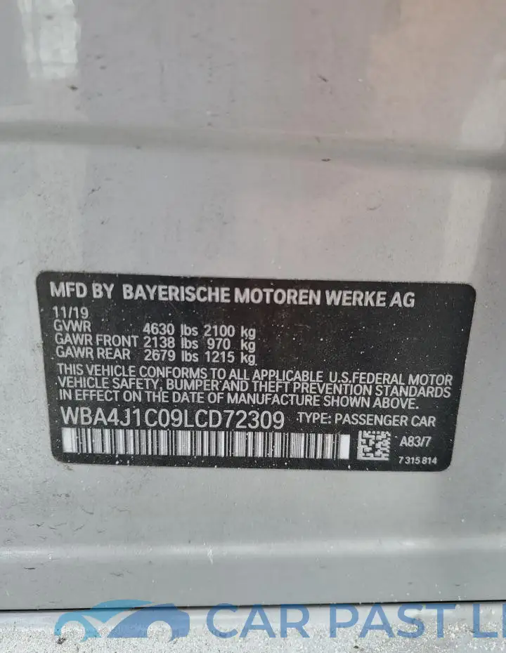WBA4J1C09LCD72309# 13
