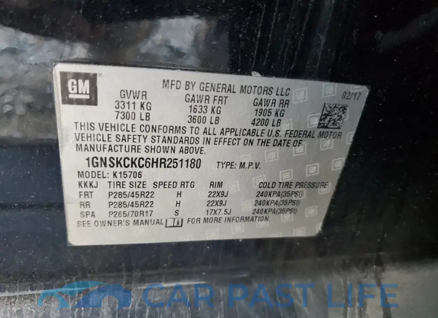 1GNSKCKC6HR251180# 14