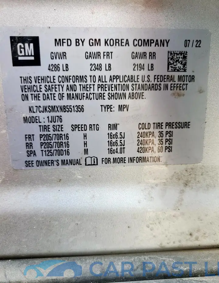 KL7CJKSMXNB551356# 13