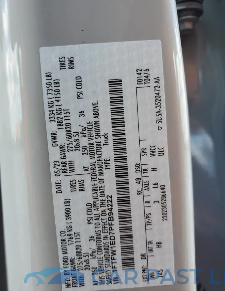 1FTFW1ED7PFB94222# 12