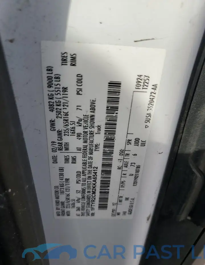 1FTYR2CM2KKA65412# 12