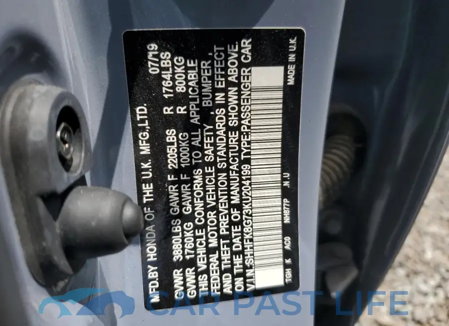 SHHFK8G73KU204199# 12