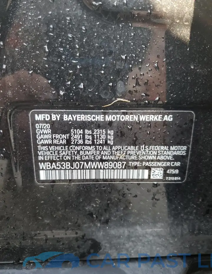 WBA53BJ07MWW89087# 12