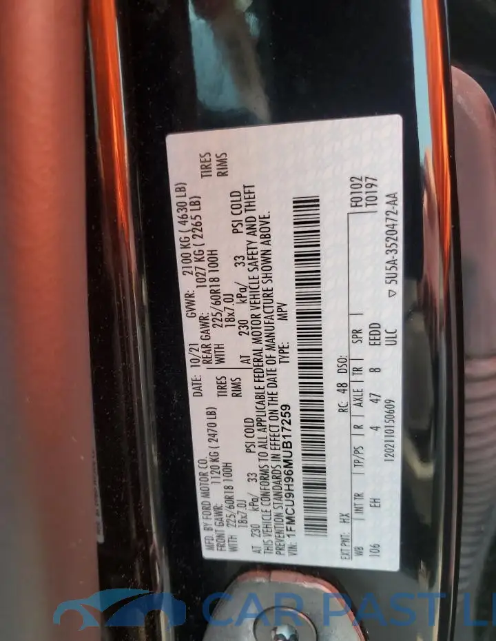 1FMCU9H96MUB17259# 13