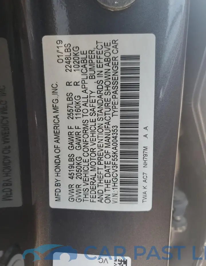 1HGCV3F55KA004353# 12