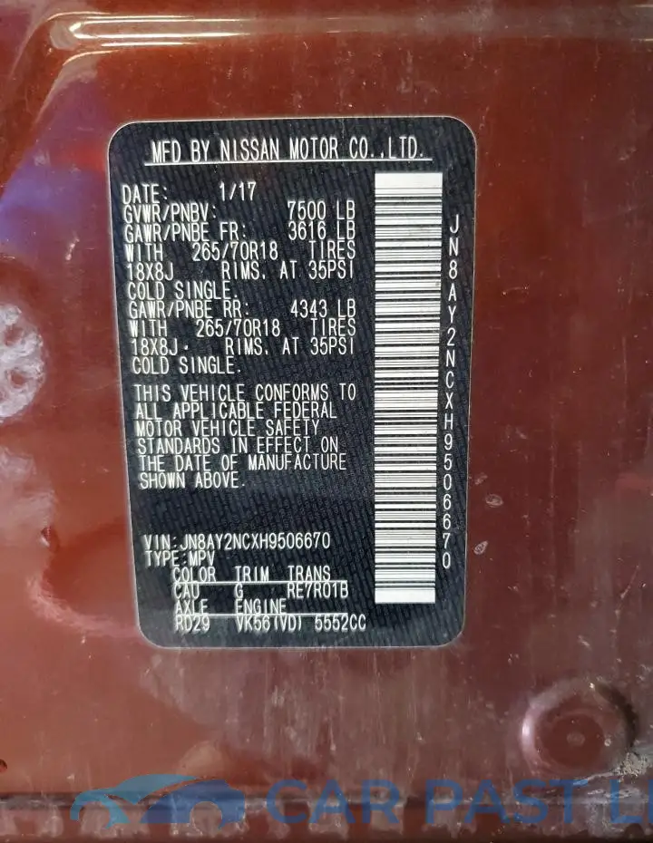JN8AY2NCXH9506670# 13