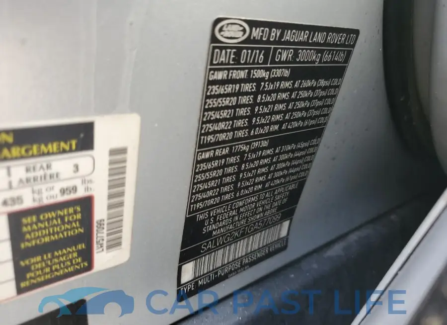 SALWG2KF1GA577099# 12