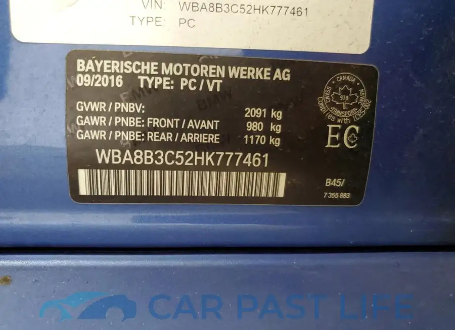 WBA8B3C52HK777461# 13
