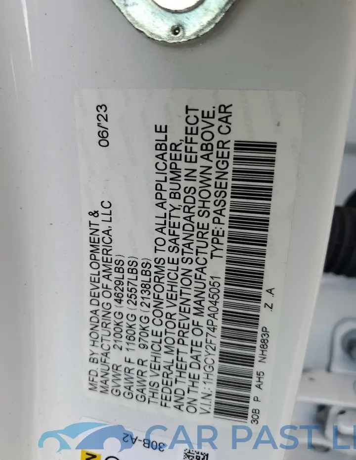 1HGCY2F74PA045051# 12