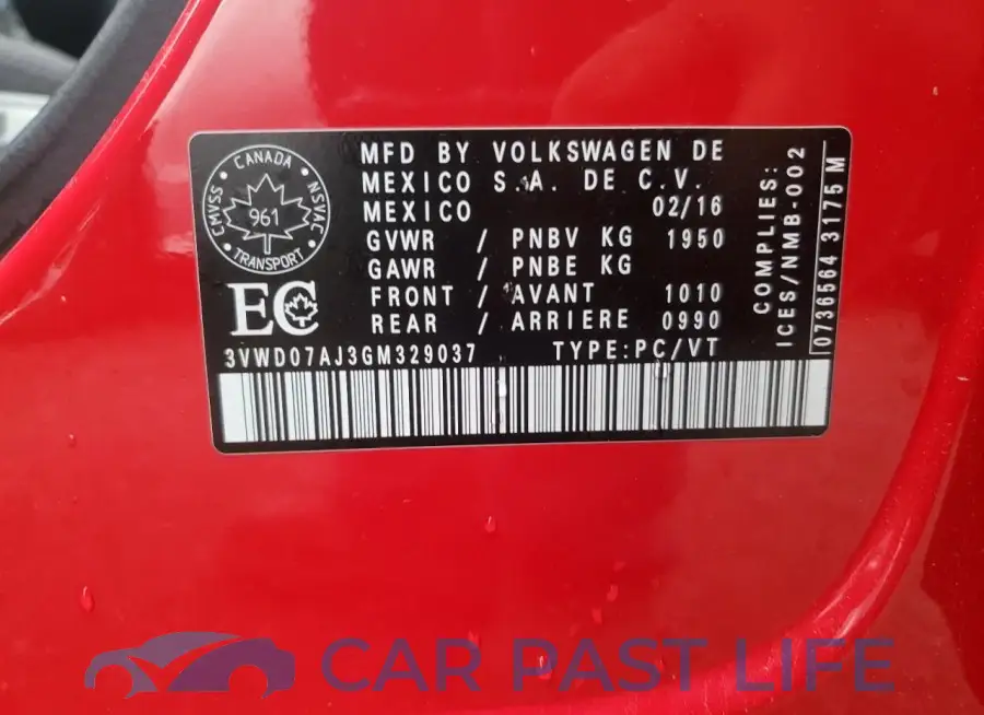 3VWD07AJ3GM329037# 12
