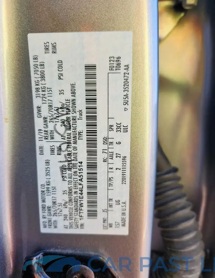 1FTFW1E44LFA51514# 12
