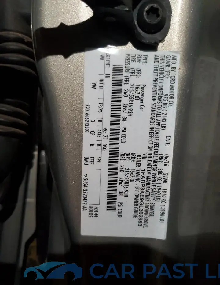 1FADP3KE9GL362883# 12