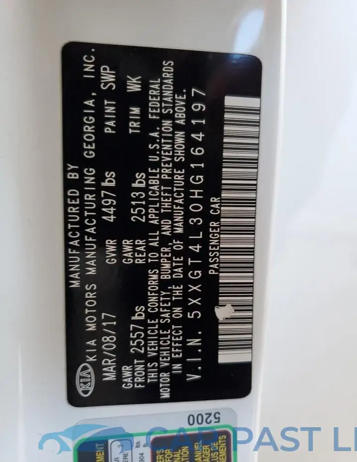 5XXGT4L30HG164197# 12