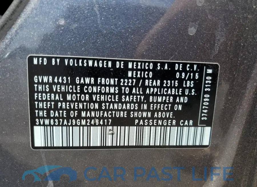 3VW637AJ9GM245417# 12