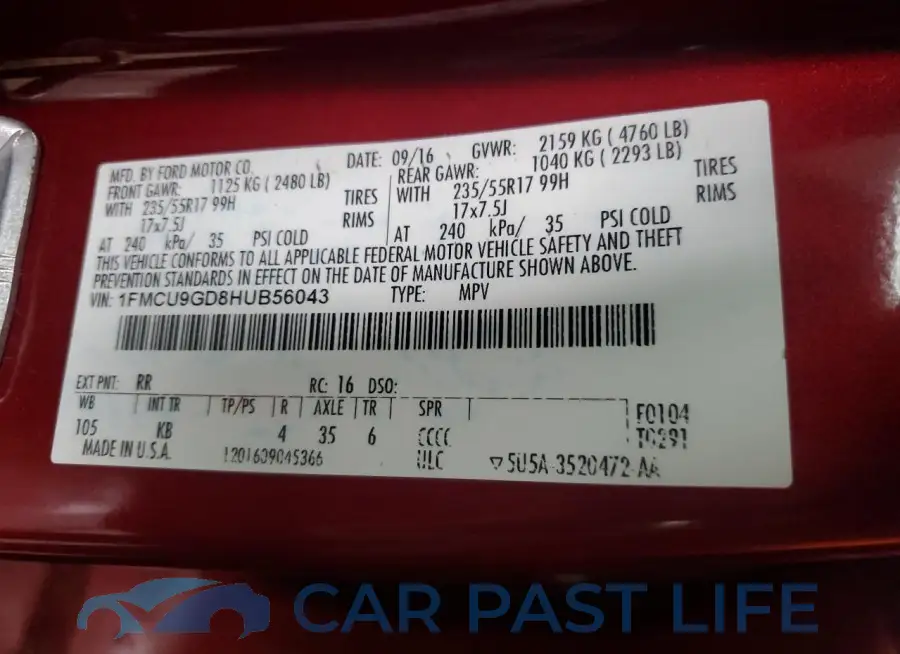 1FMCU9GD8HUB56043# 13