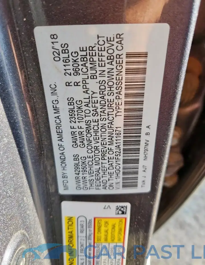 1HGCV1F52JA111671# 12