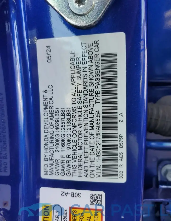 1HGCY2F78RA065354# 12