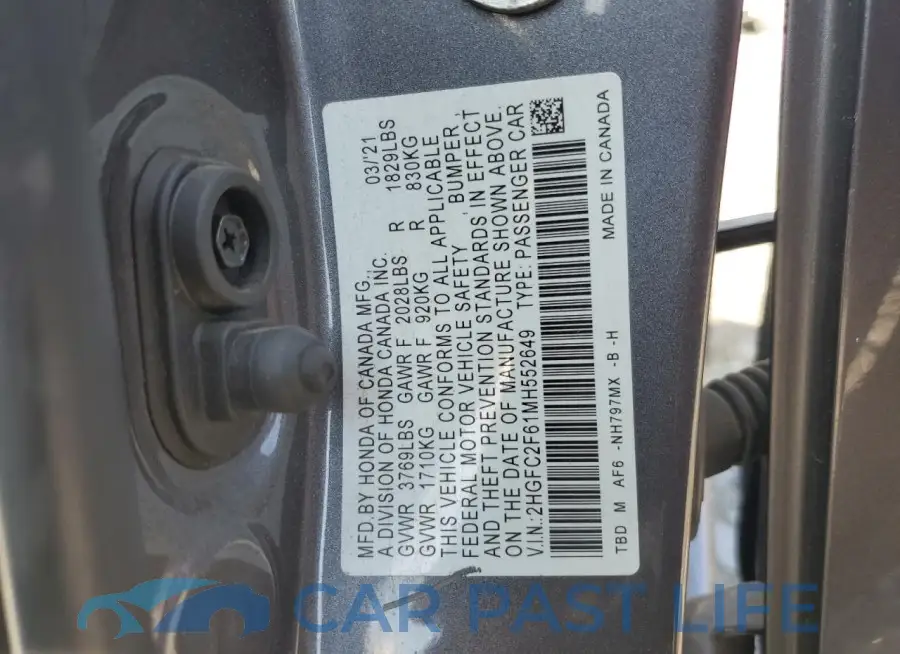 2HGFC2F61MH552649# 12