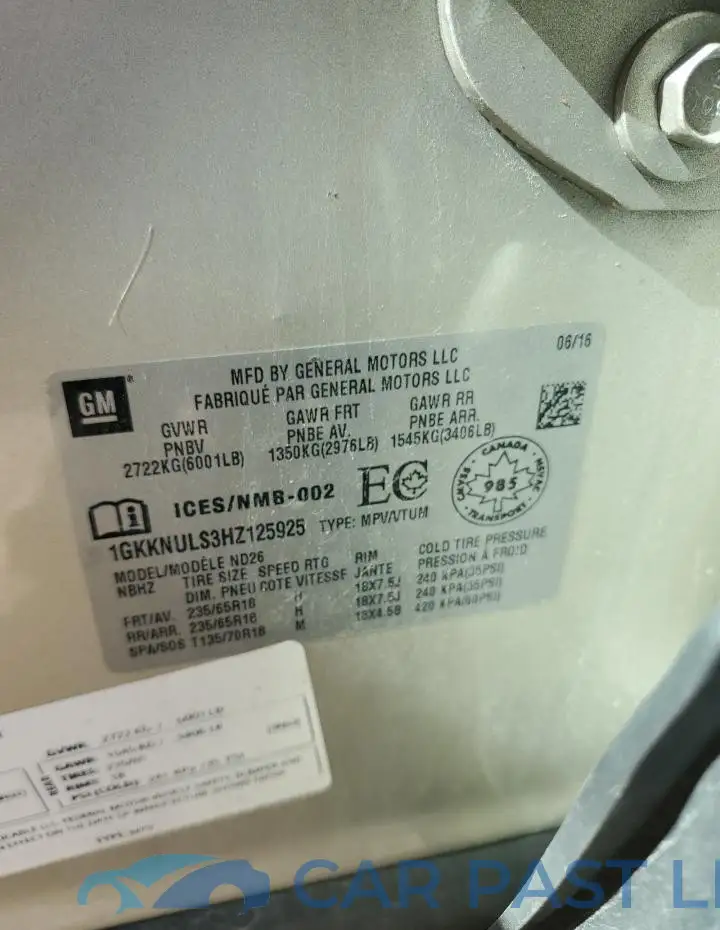 1GKKNULS3HZ125925# 13