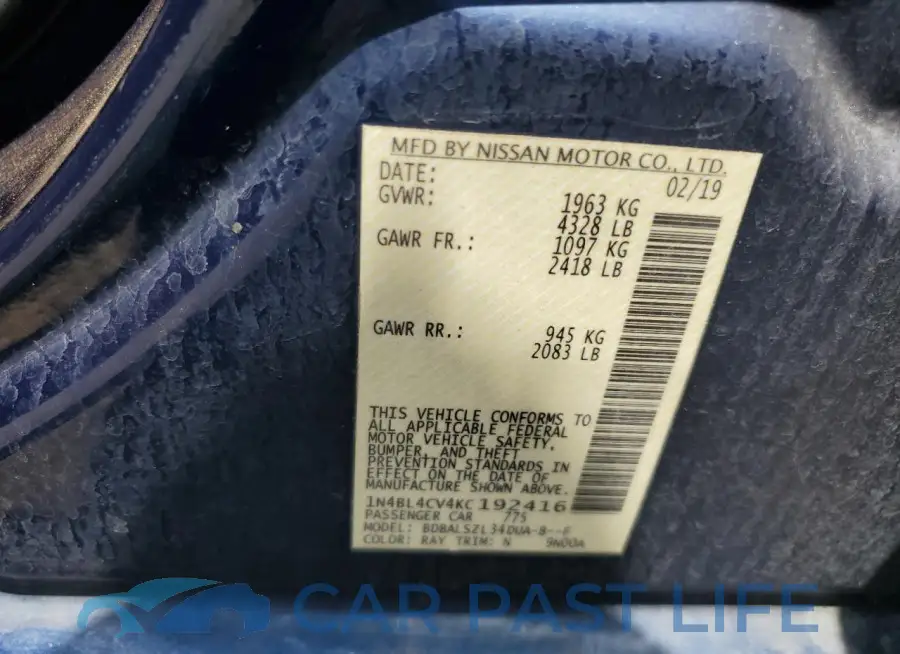 1N4BL4CV4KC192416# 12