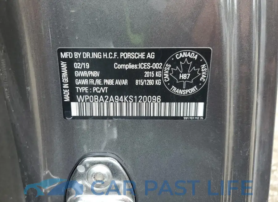 WP0BA2A94KS120096# 13
