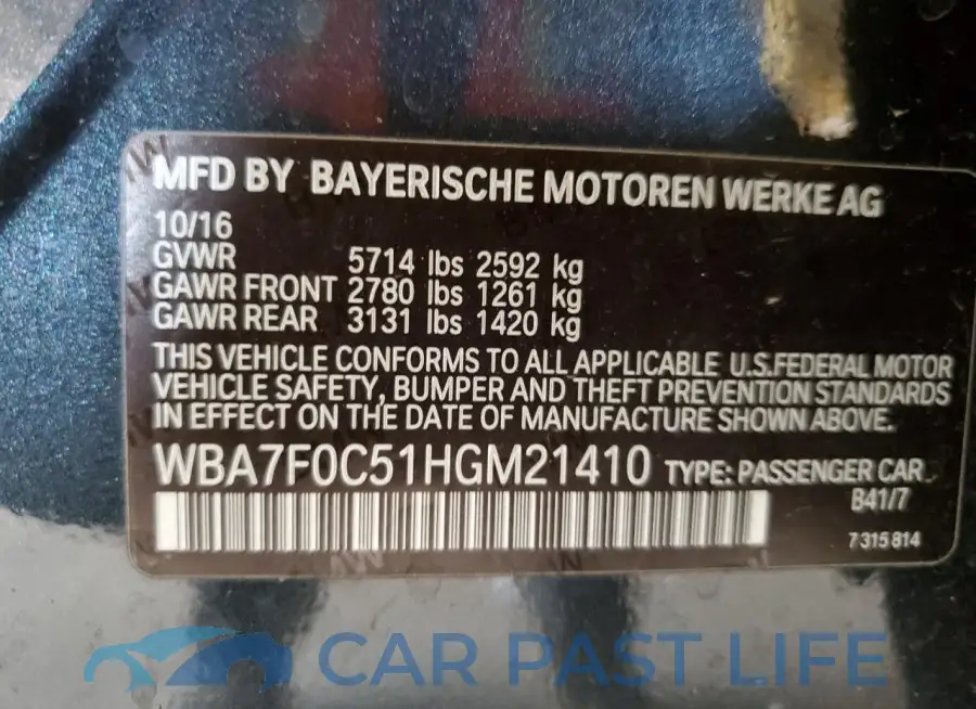 WBA7F0C51HGM21410# 13