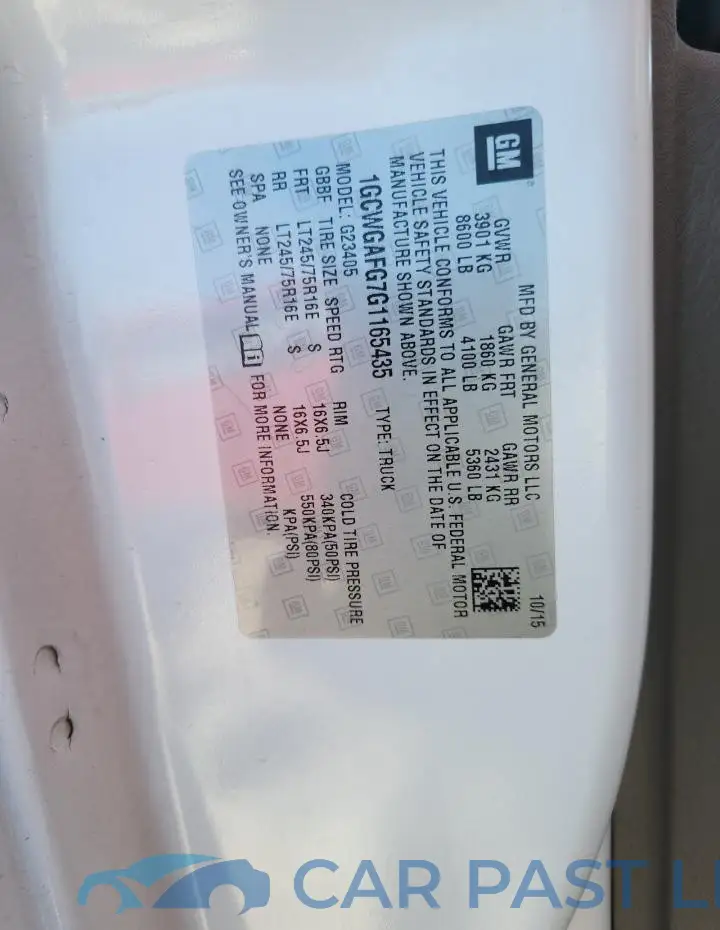 1GCWGAFG7G1165435# 12