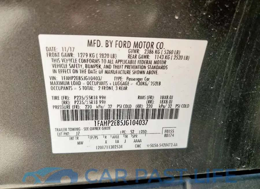 1FAHP2E85JG104037# 12