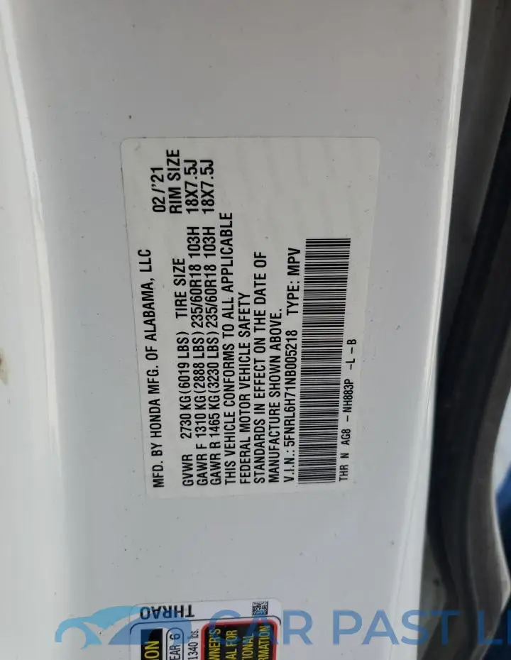 5FNRL6H71NB005218# 13