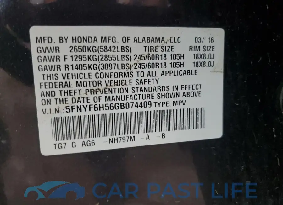5FNYF6H56GB074409# 13