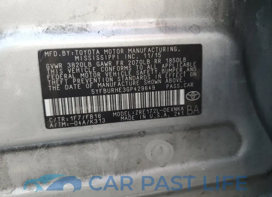 5YFBURHE3GP429649# 13