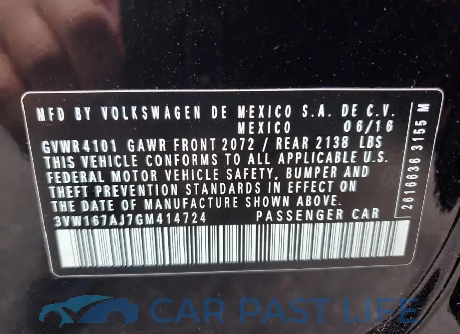 3VW167AJ7GM414724# 12