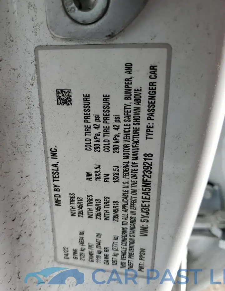 5YJ3E1EA5NF239218# 12