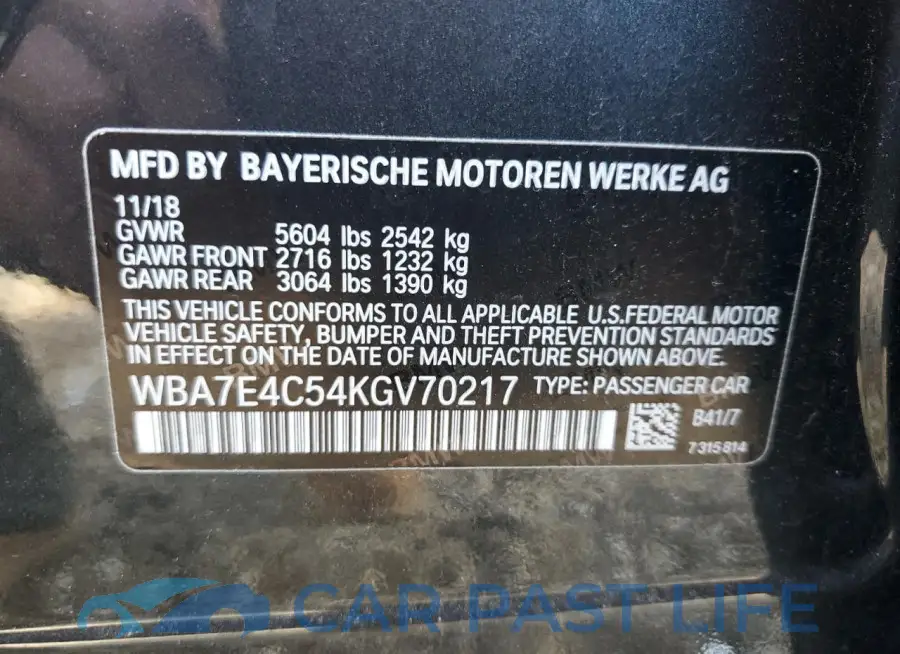 WBA7E4C54KGV70217# 12