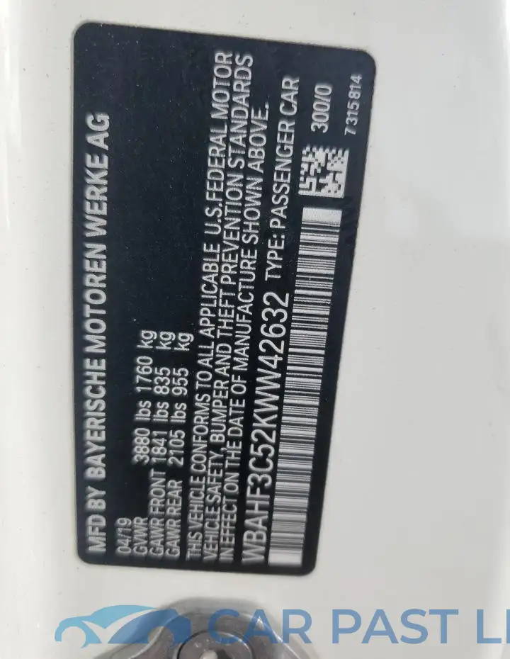 WBAHF3C52KWW42632# 12
