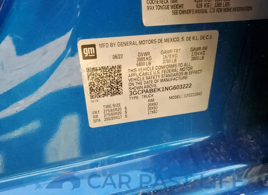 3GCPABEK1NG603222# 12