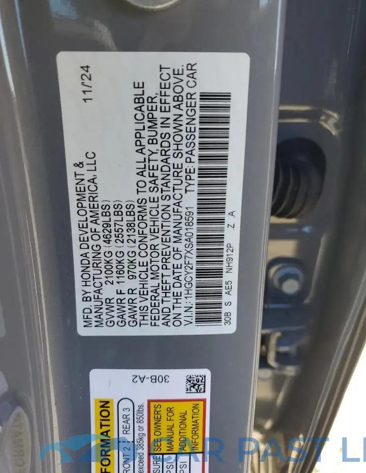1HGCY2F7XSA018591# 13