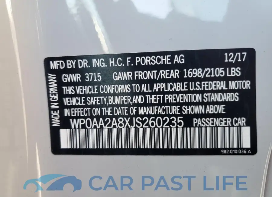 WP0AA2A8XJS260235# 12