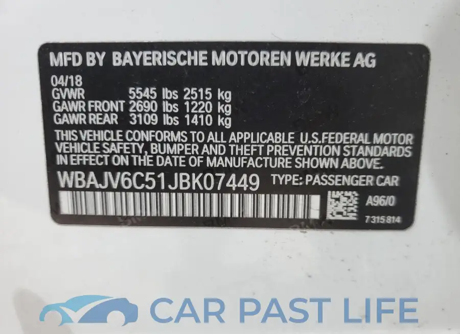 WBAJV6C51JBK07449# 12