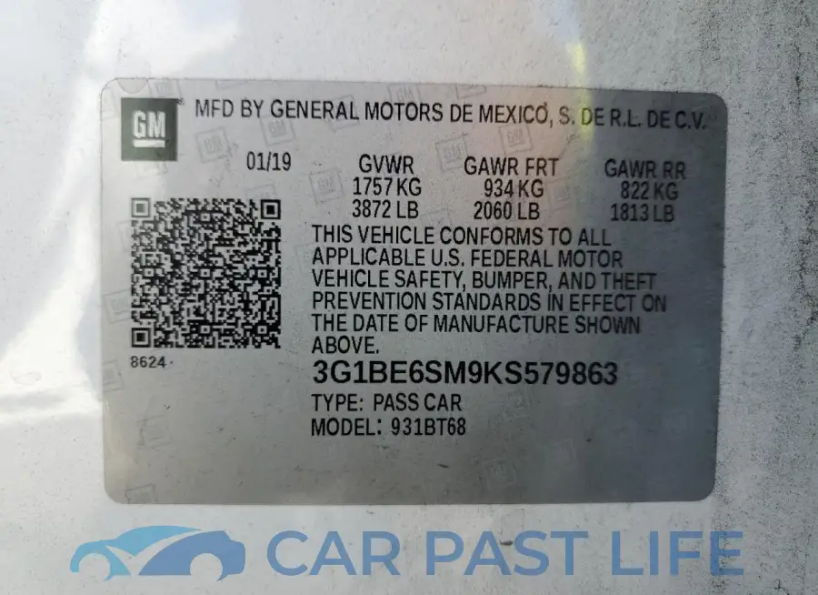 3G1BE6SM9KS579863# 12