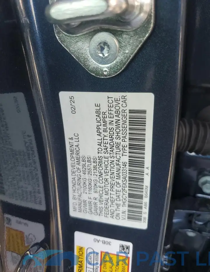 1HGCY2F6XSA033146# 12