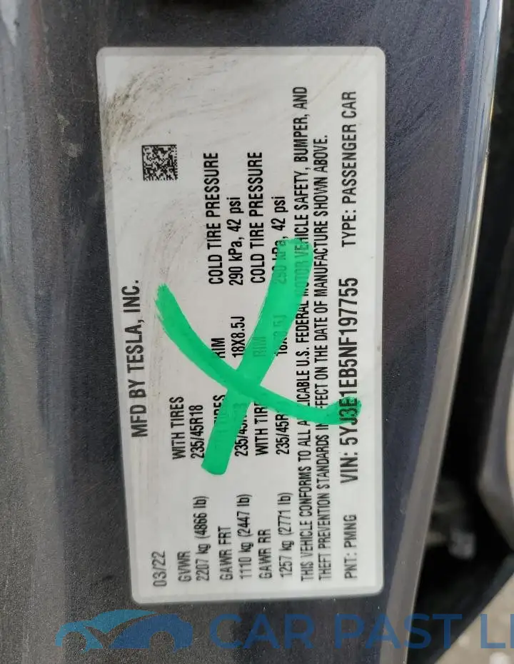 5YJ3E1EB5NF197755# 12