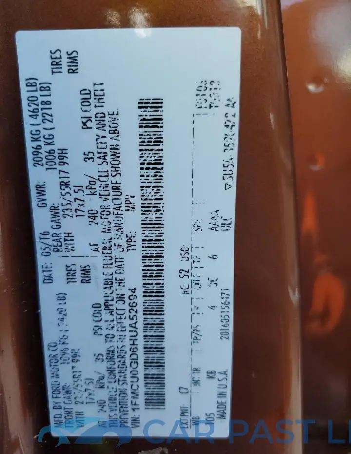 1FMCU0GD6HUA52694# 14