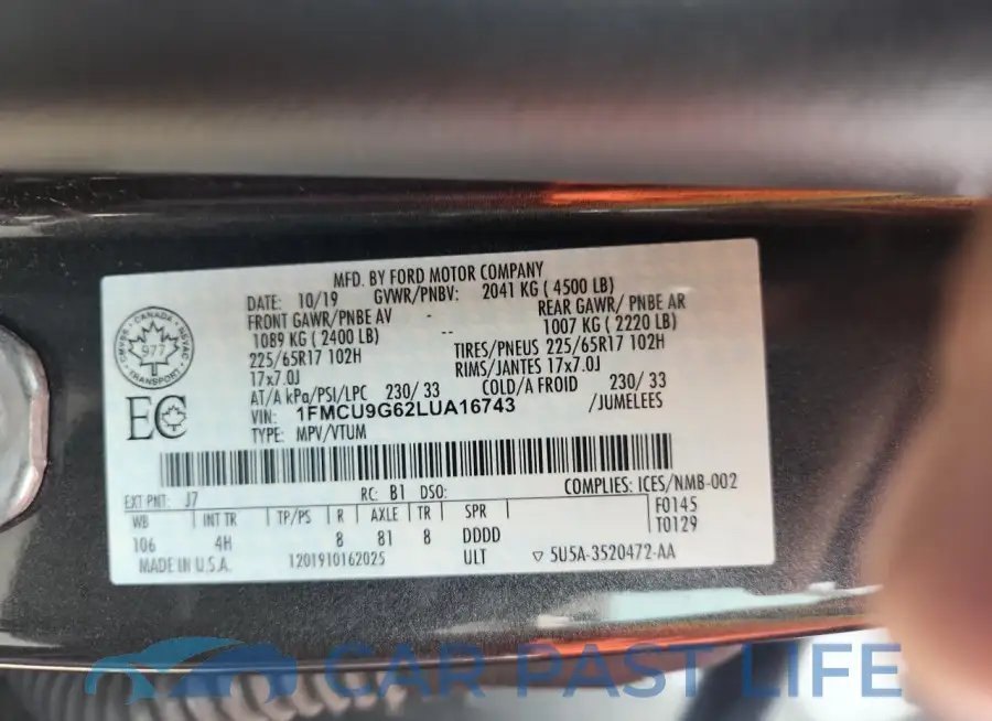 1FMCU9G62LUA16743# 13