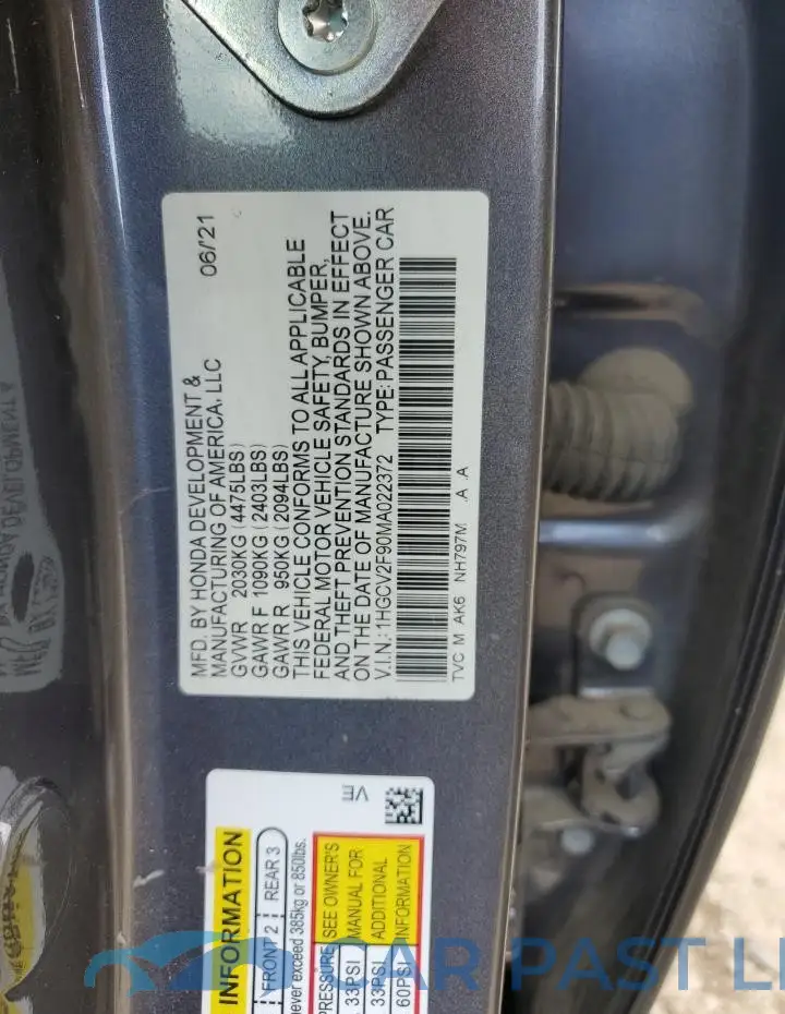 1HGCV2F90MA022372# 12