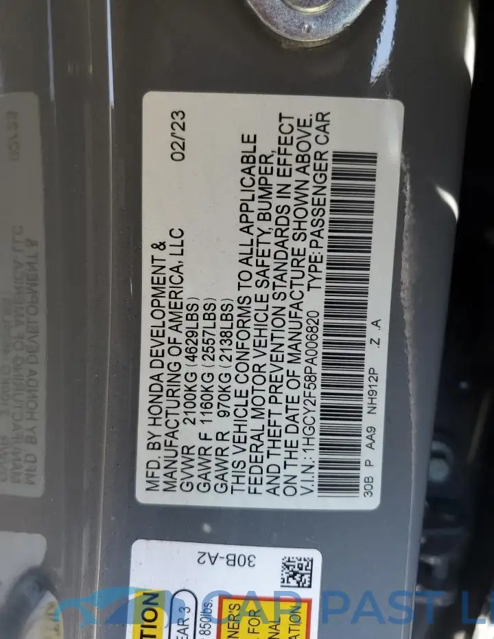 1HGCY2F58PA006820# 13