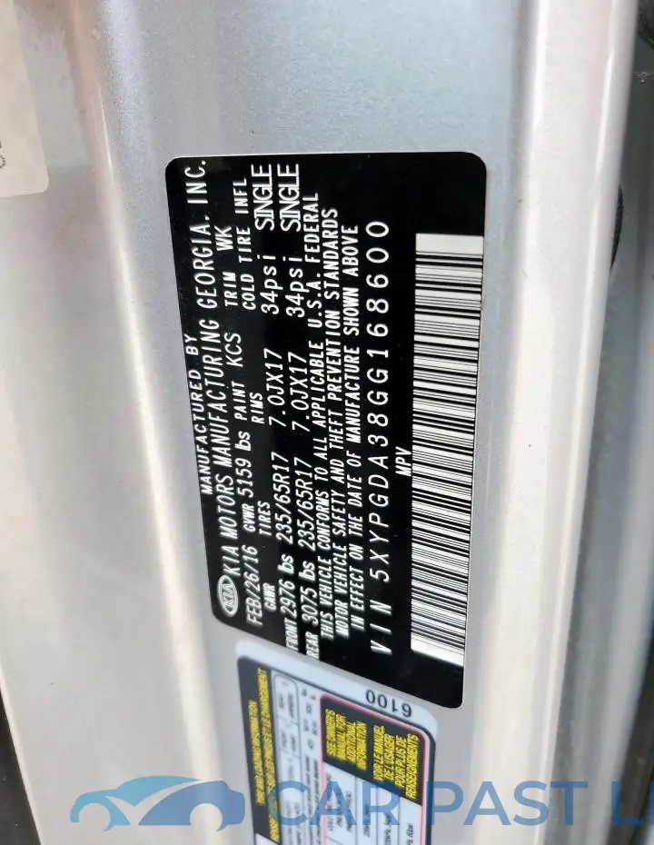 5XYPGDA38GG168600# 12