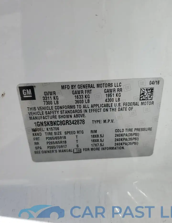 1GNSKBKC8GR342878# 13