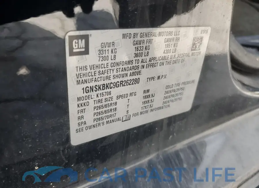 1GNSKBKC9GR262280# 13