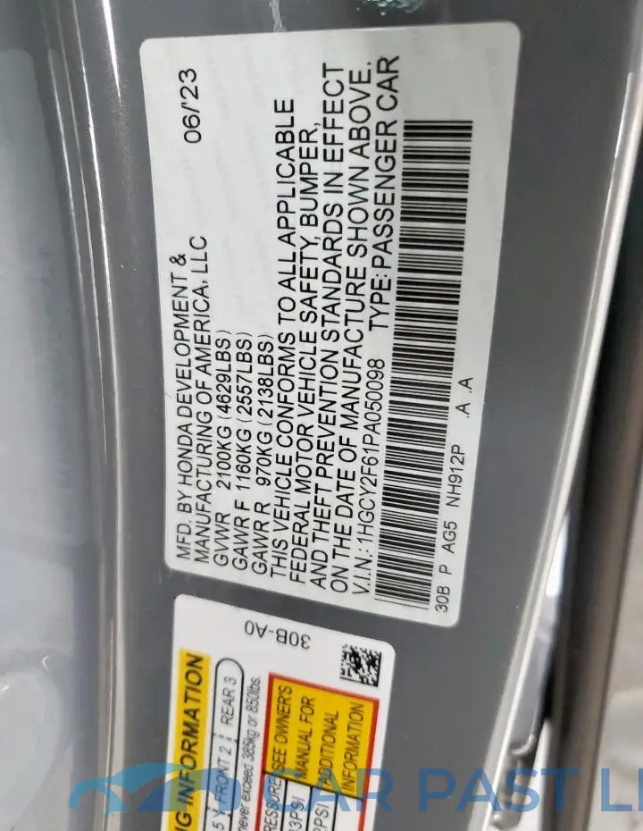 1HGCY2F61PA050098# 12